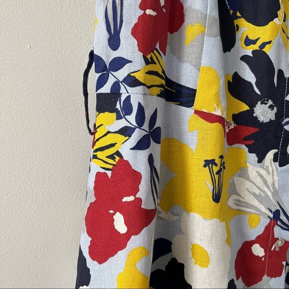 Zara Basic Denim Blue Floral Off the Shoulder Spring Button up Dress sz Large - Picture 4 of 11